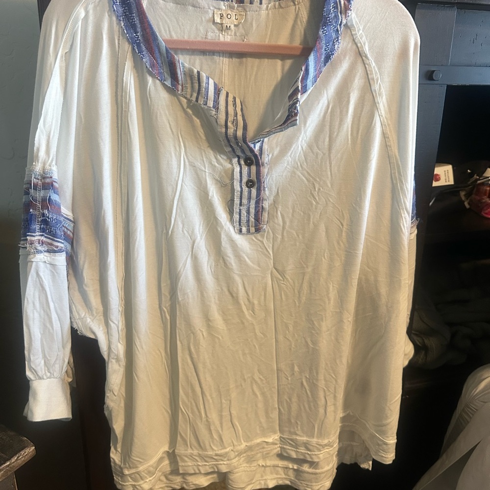POL White and Blue Striped Blouse